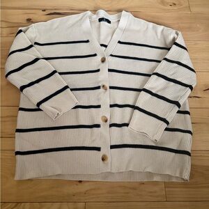 Striped Button-Front Cardigan Sweater - Cream & Black